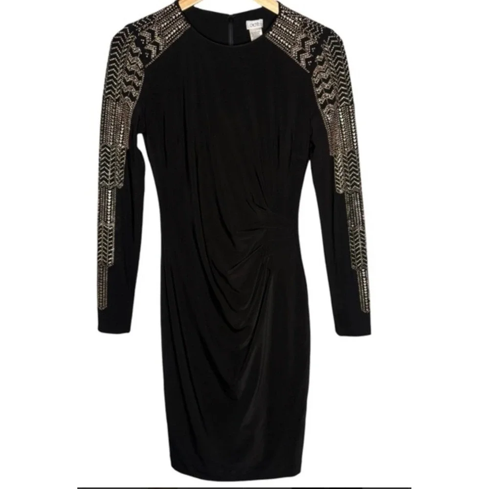 embellished ruched sheath dress Colors Dress -3613 Beaded Embellished Ruched Sheath Dress, Black